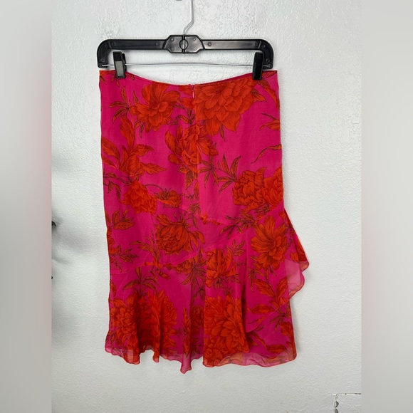 MaxMara Y2K Pink Fuchsia Ruffle Faux Wrap High Waisted MIDI Skirt - Picture 4 of 7